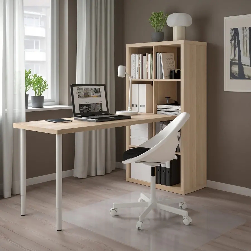 Письменный стол и стеллаж - IKEA KALLAX/LAGKAPTEN/КАЛЛАКС/ЛАГКАПТЕН ИКЕА, 140х60 см, 76.5х39х146.5 см, под беленый дуб/белый