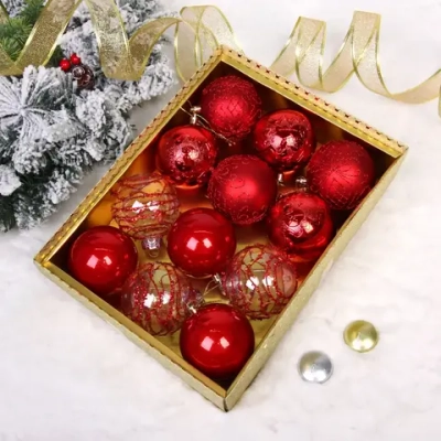 Новогодние шары «Волшебство ночи» 8 см (набор 12 шт), Красный