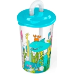 СТАКАН С ТРУБОЧКОЙ И ДЕКОРОМ МОРСКОЙ МИР 400 МЛ (Голубой)