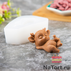 Силиконовый молд 3D «Спящий олененок с птичкой»