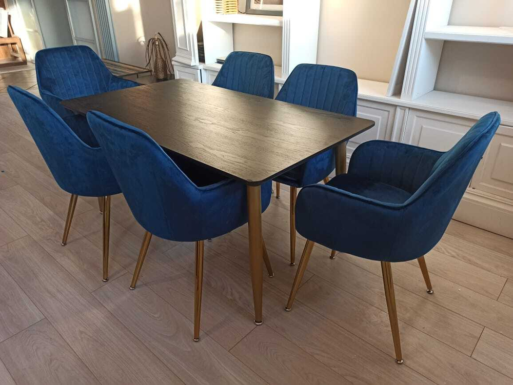 Обеденная группа стол ФАВОРИТ “FAVORITE” + 6 синих кресел Кристи “CHRISTY”