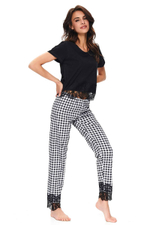 Женская пижама с клетчатыми брючками (Размер: S) (Цвет: черный с белым)