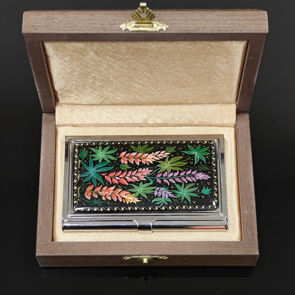 Коллекционная визитница "Люпины (роспись Палех) в футляре