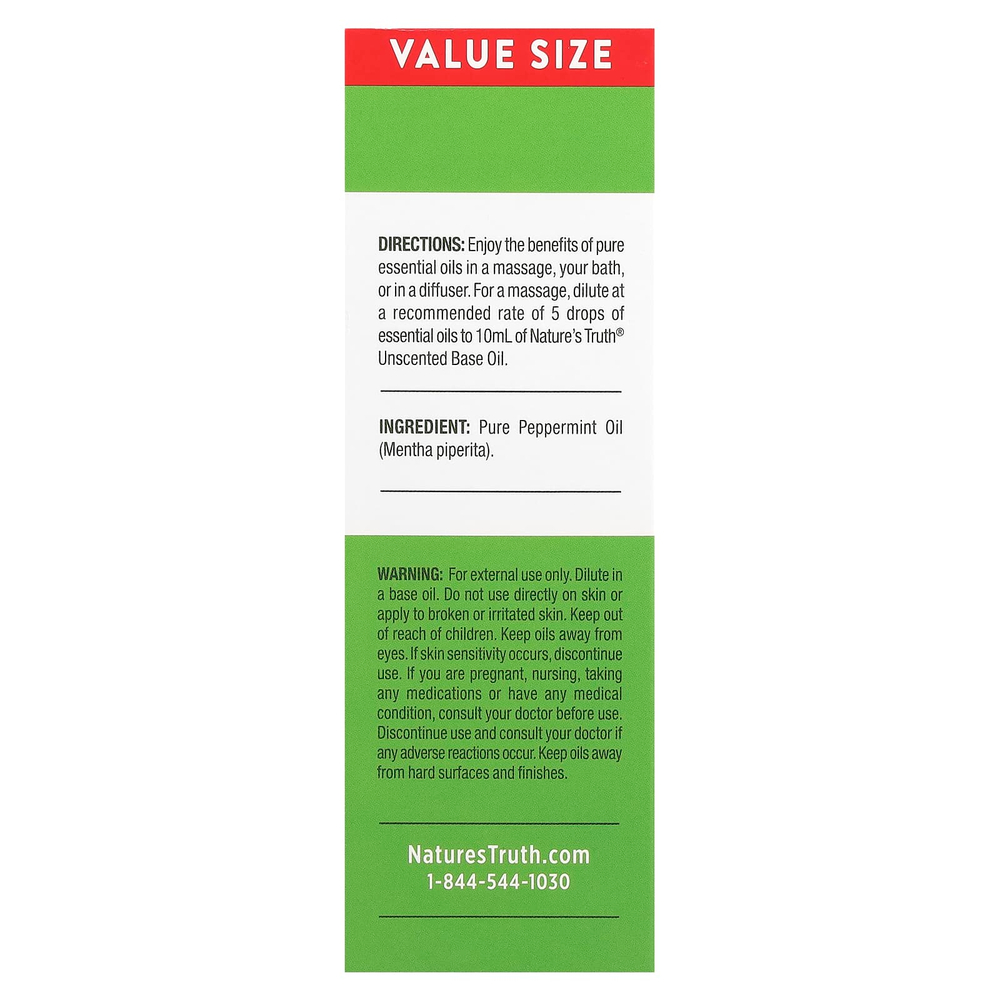 Nature's Truth, Чистое эфирное масло, освежающая перечная мята, 59 мл (2 жидк. унц.)