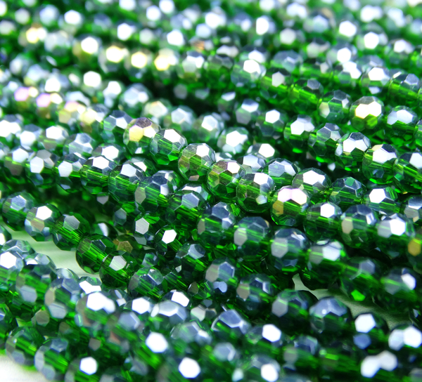 БШ022ДС3 Хрустальные бусины "32 грани", цвет: темно-зеленый AB прозрачный, 3 мм, кол-во: 95-100 шт.