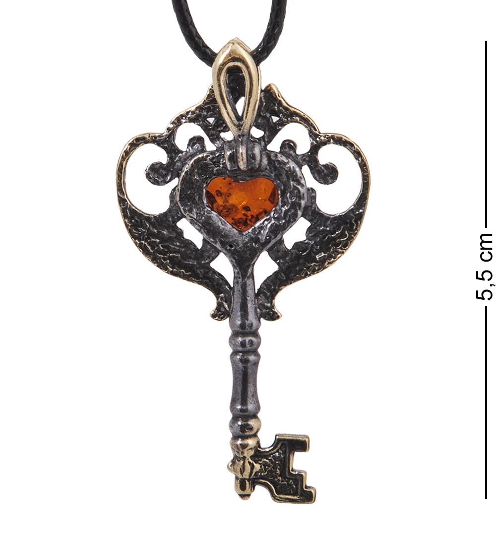 AM-4076 Подвеска «Ключик Крылышки» (латунь, янтарь)