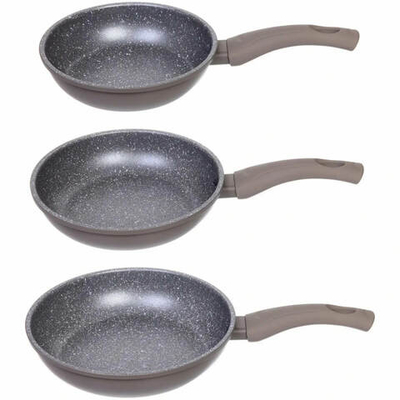 Сковорода алюминиевая антипригарная BAROLY в наборе 3 шт(18/20/22см), без крышки, с несъем ручкой, подходит для индукц плит