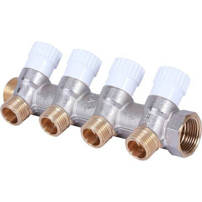 STOUT Коллектор распределительный 3/4" на четыре отвода 1/2" плоское уплотнение