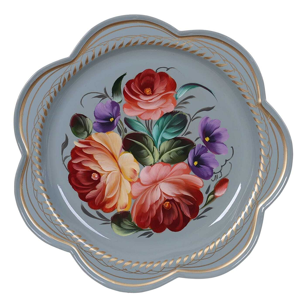 Жостовский поднос декоративный, размер 18 см (A1), металлический