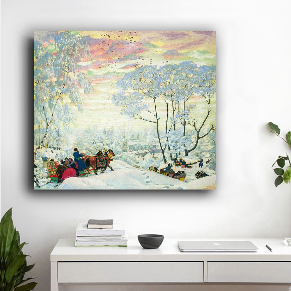 "Зима", Кустодиев Борис Михайлович, картина (репродукция)