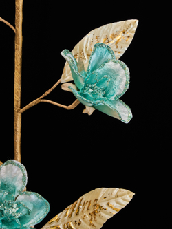 Цветущая веточка вишни 23х53см ChristmasDeLuxe голубая с зеленым