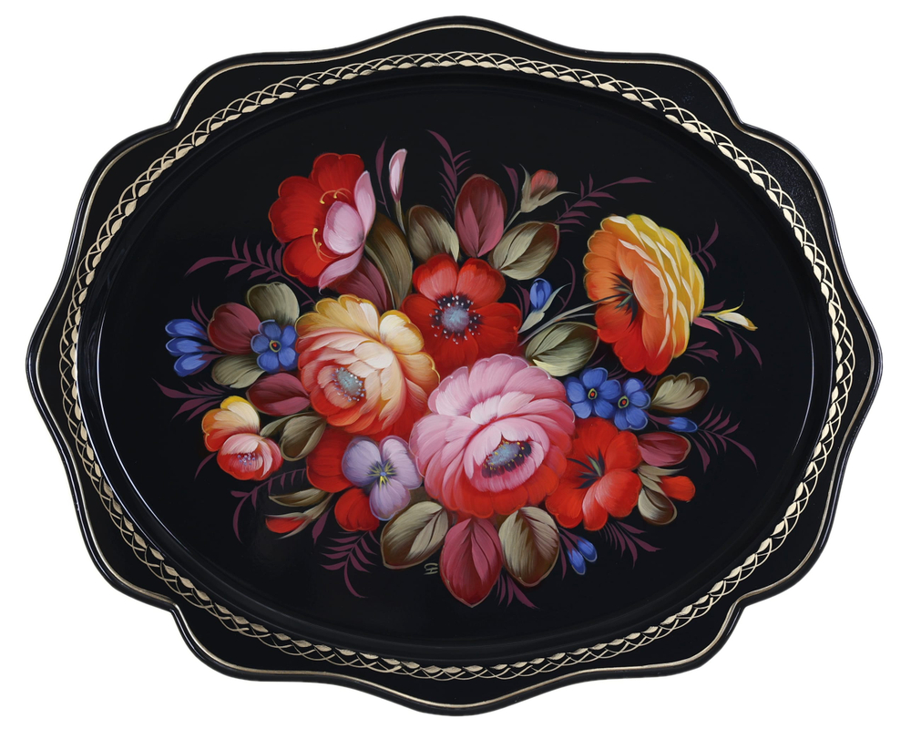 Жостовский поднос декоративный, размер 38х30 см (A15), металлический