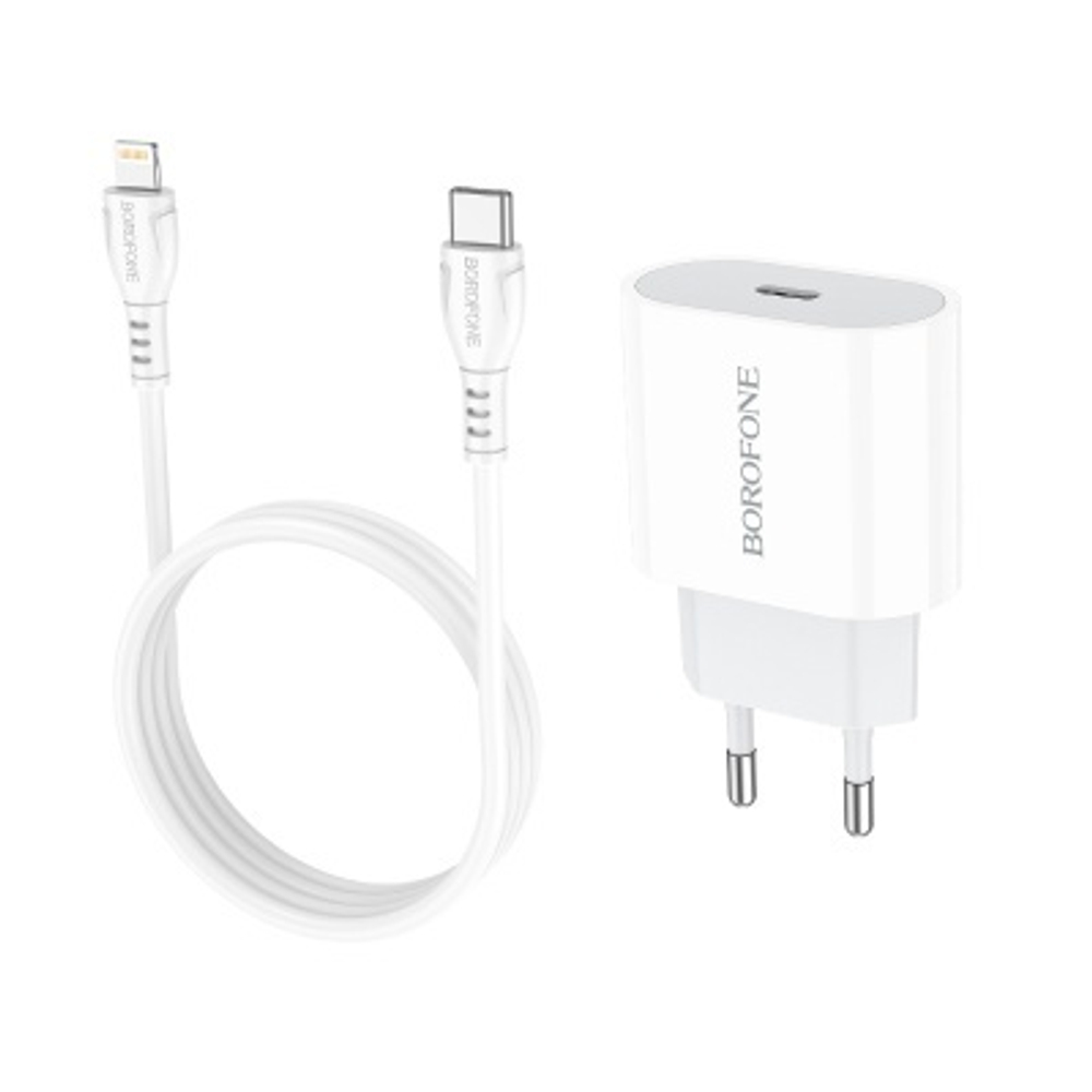 Зарядное устройство BOROFONE BA61A Origin single Type-C + Кабель Type-C/Lightning, 2.1A, белый