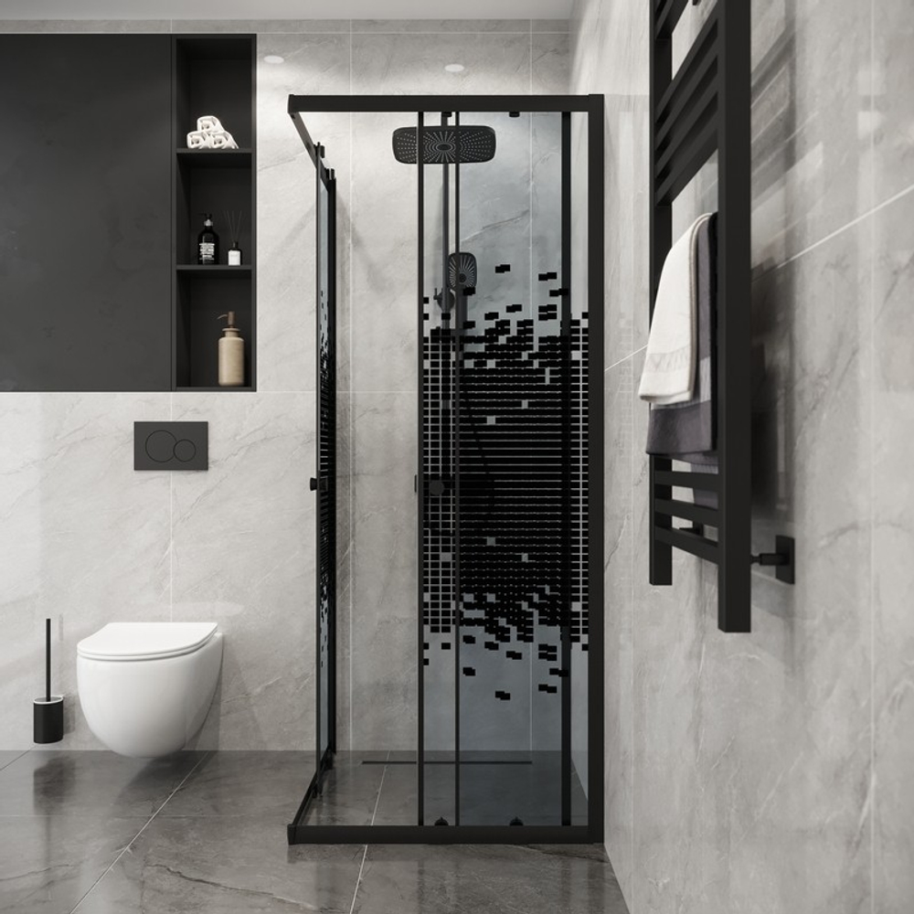 Душевое ограждение Niagara Eco NG-1008-14QBLACK (80х80х190) квадрат,раздвижное,черный,стекло мозаика,1 место