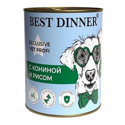 Best Dinner консервы Exclusive Vet Profi Hypoallergenic с кониной и рисом (ал.банка) - для собак с профилактикой пищевой аллергии