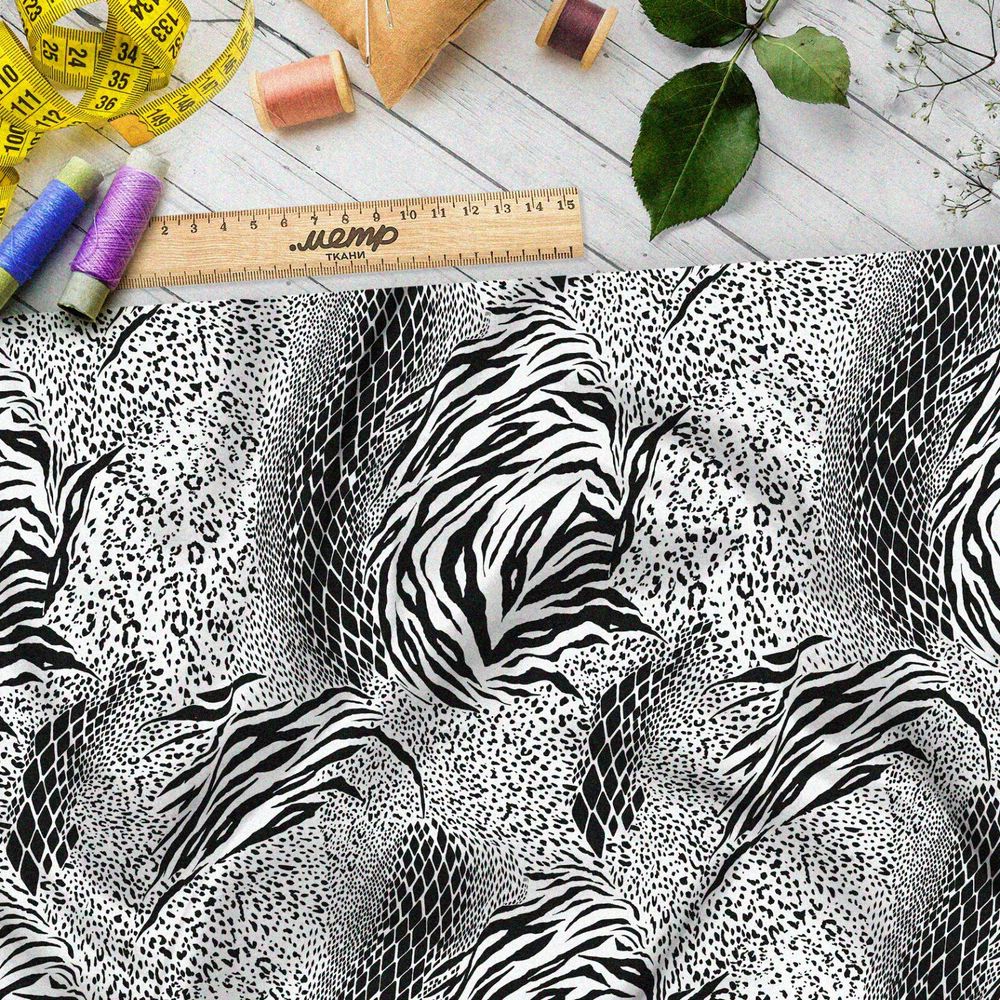 Ткань шелк Армани чёрно-белые принты животных