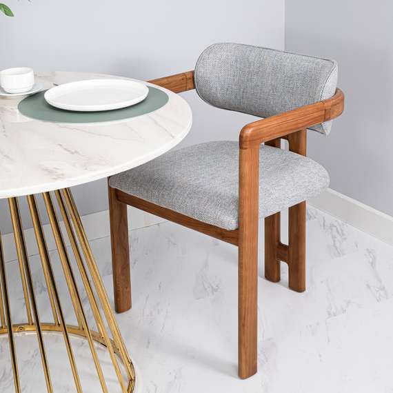 Стул Oberon, бежево-голубая рогожка, ножки орех