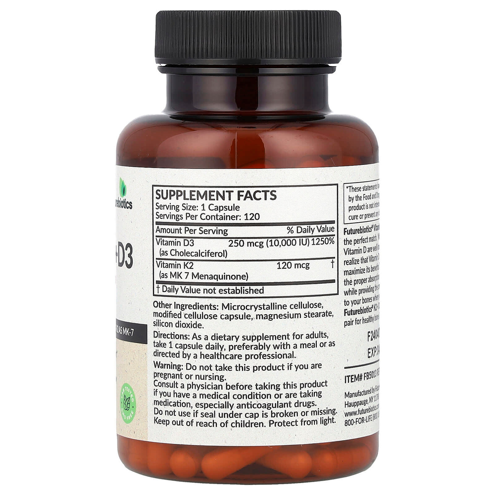 Futurebiotics, витамин K2 и D3, 120 капсул