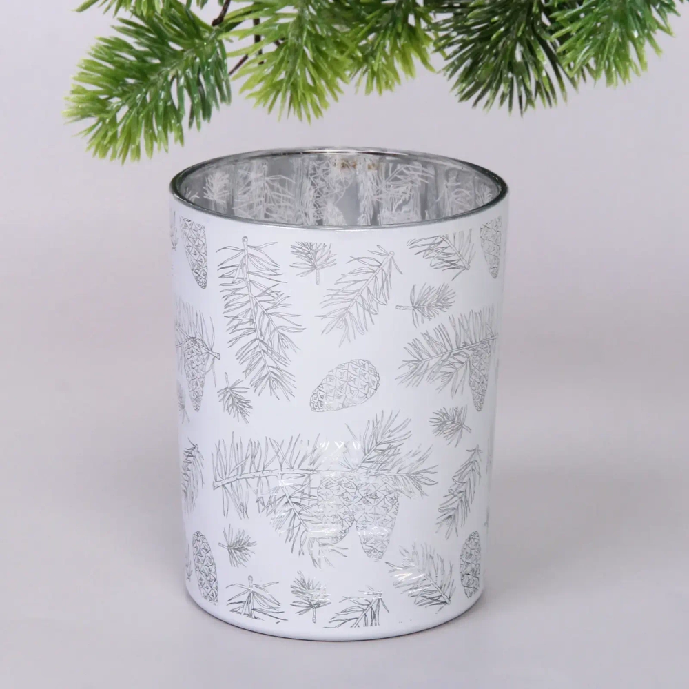 Подсвечник «Зимняя хвоя» 10*12,5 см, Белый