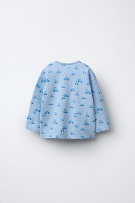 ZARA ЛОНГСЛИВ С ПРИНТОМ «АВТОМОБИЛИ», СИНИЙ