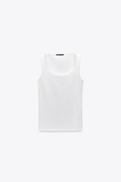 ZARA ТОП ИЗ ПОЛИАМИДА С ШИРОКИМИ БРЕТЕЛЯМИ, ЭКРЮ