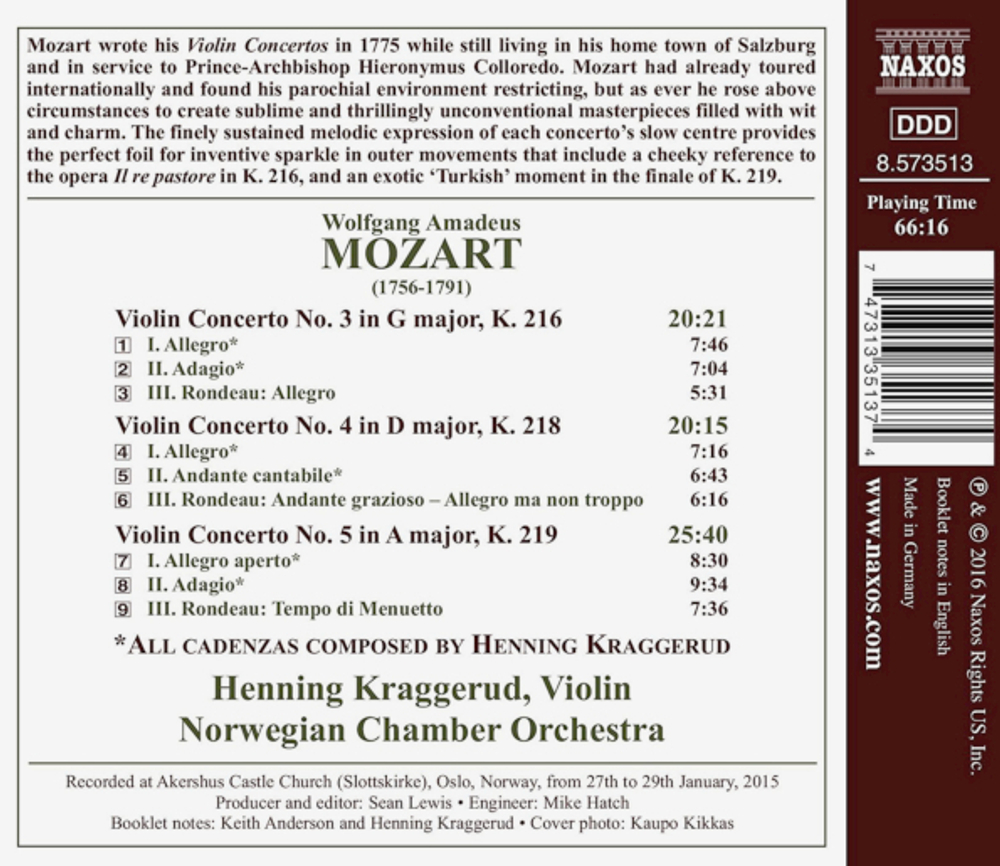 Henning Kraggerud, Norwegian Chamber Orchestra / Mozart: Violin Concertos Nos. 3, 4 And 5 (CD)