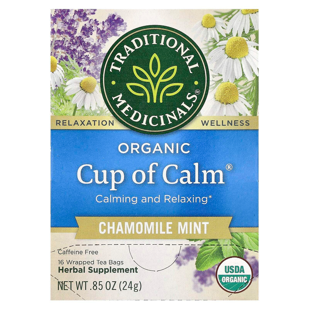Traditional Medicinals, Organic Cup of Calm, ромашка и мята, без кофеина, 16 чайных пакетиков в упаковке, 24 г (0,85 унции)