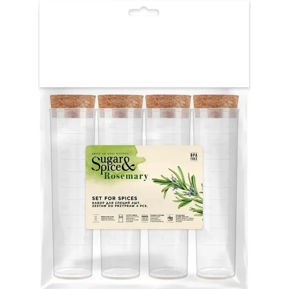 Набор для специй Sugar&amp;Spice Rosemary 4 шт. с пробковыми крышками