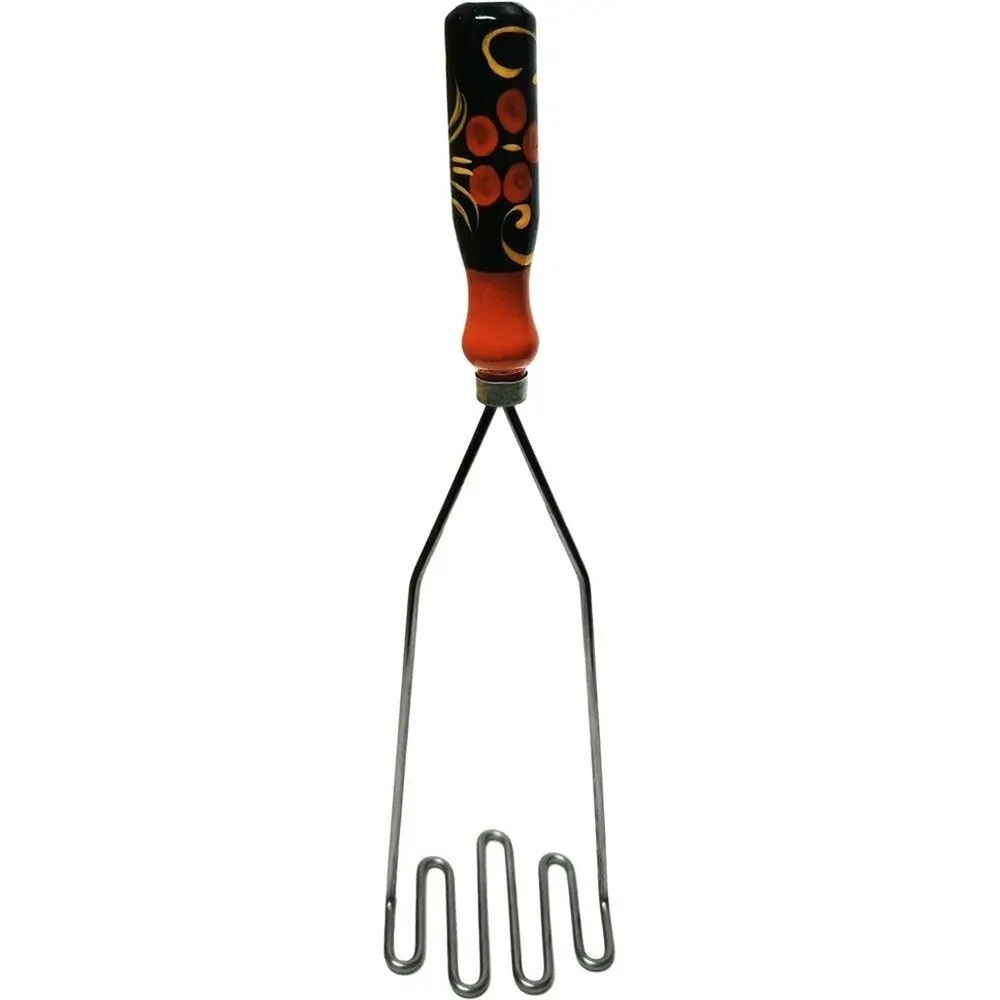 Картофелемялка зигзаг с художественной росписью, Дерево/нерж.сталь