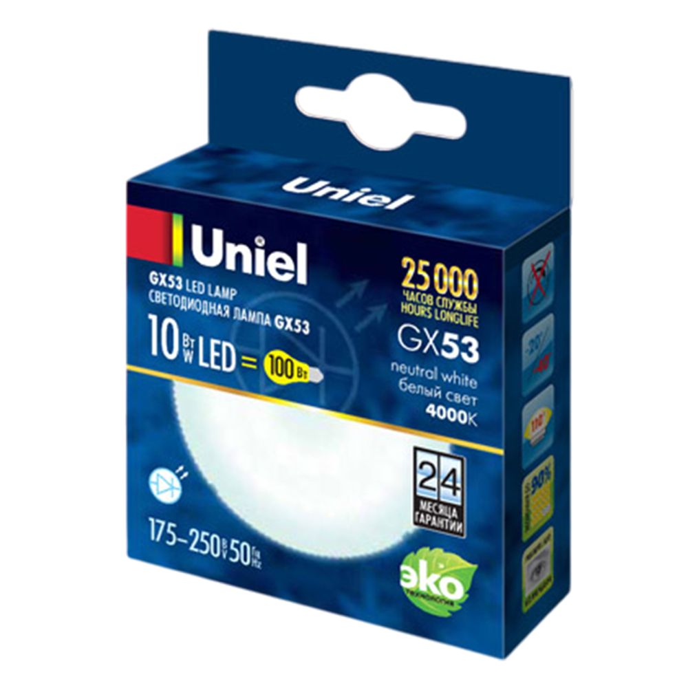 LED-GX53-10W-NW-GX53-FR PLZ01WH Лампа светодиодная. матовая. Белый свет 4000K. Картон. ТМ Uniel