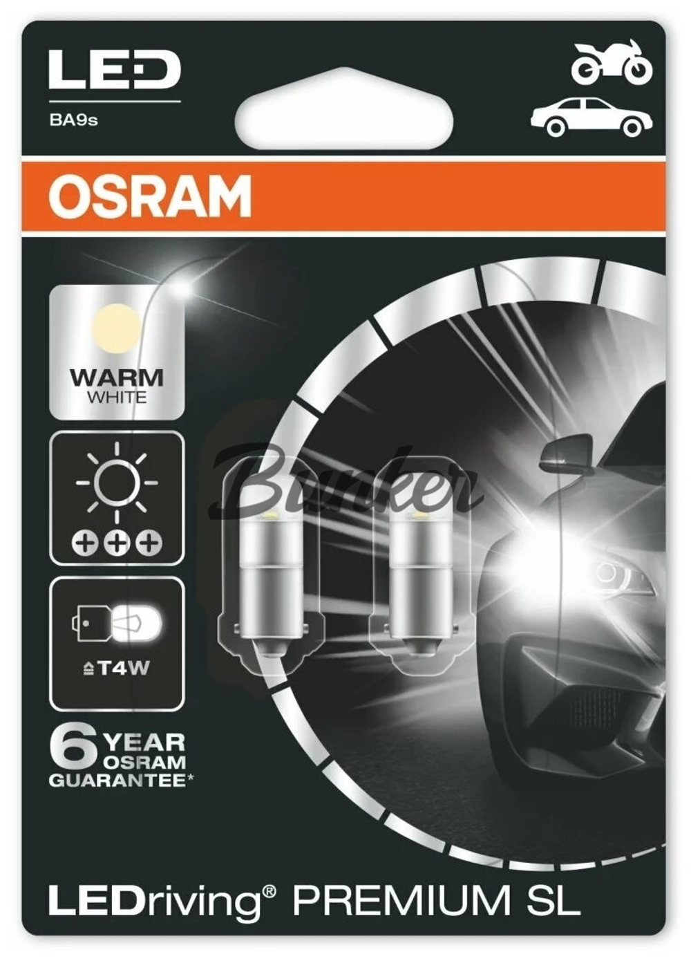 3893DWP-02B Комплект ламп LEDRIVING T4W 12V-0.8W BA9S 5XBLI2 2шт Osram