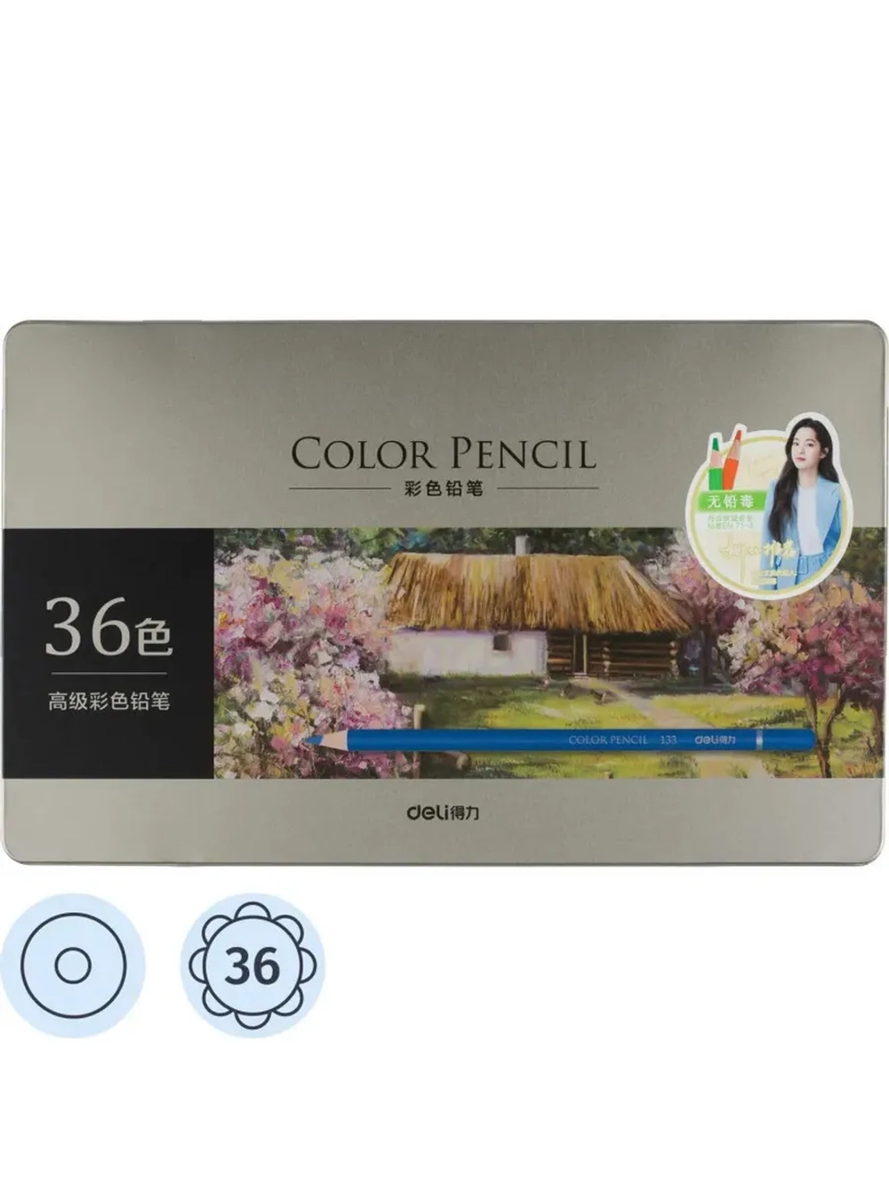 Карандаши цвет. 36цв. Deli липа, цвет. корпус, металл.уп. 6566