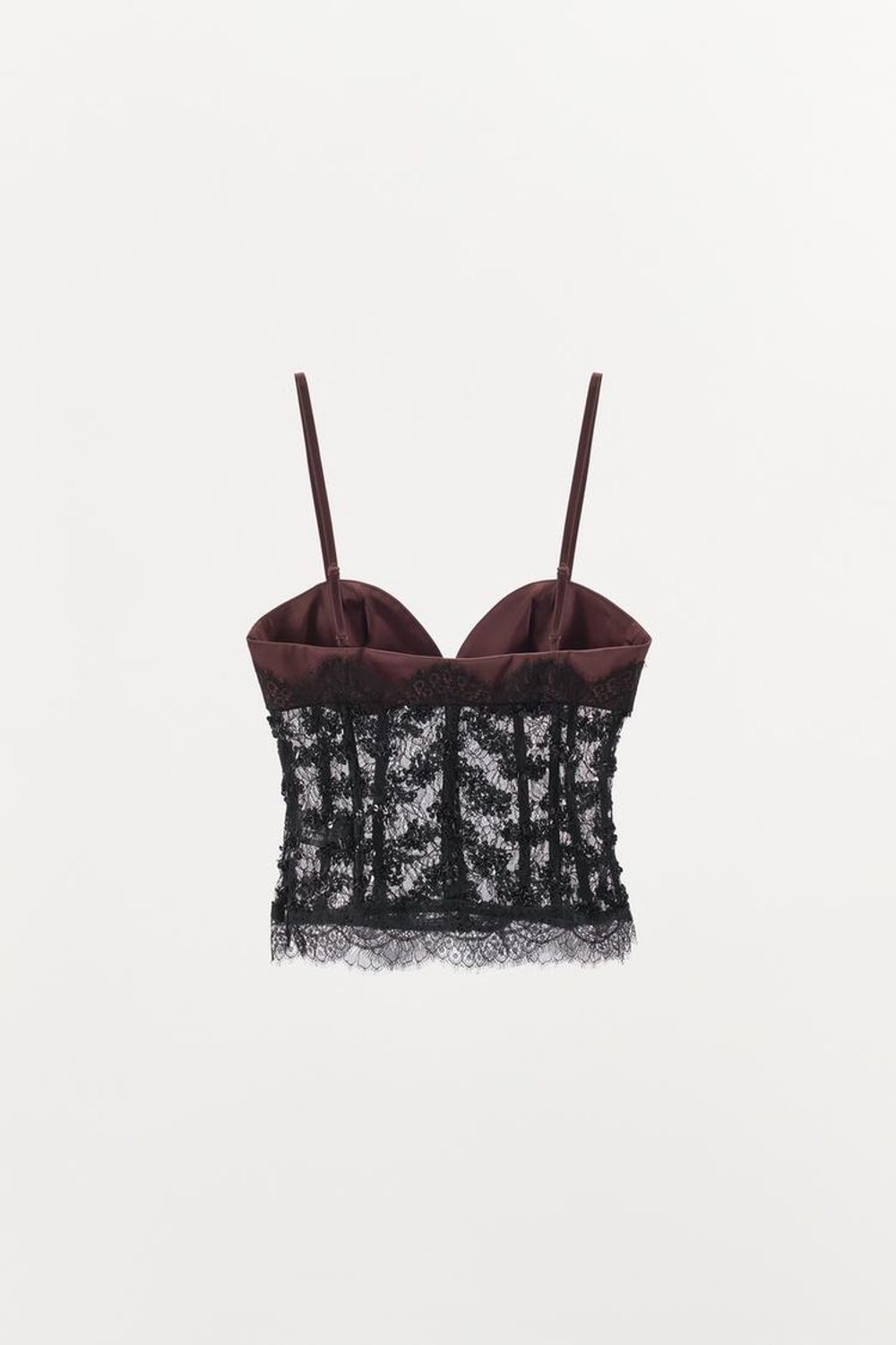 ZARA ТОП В БЕЛЬЕВОМ СТИЛЕ С КРУЖЕВОМ И ПАЙЕТКАМИ, ЧЕРНЫЙ