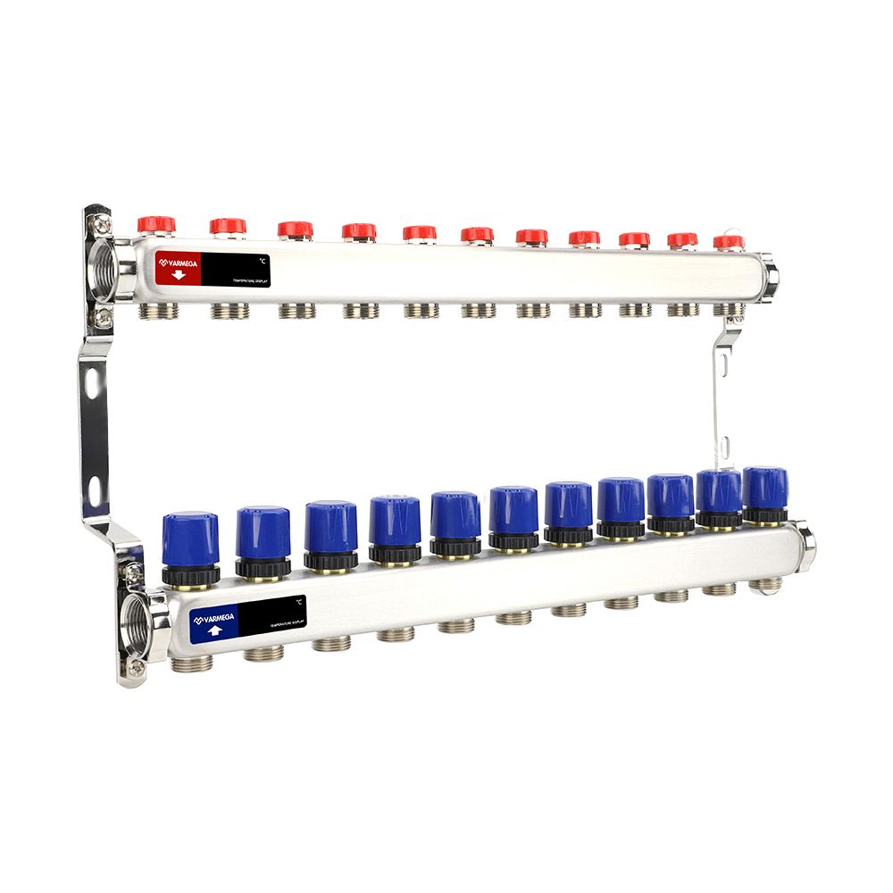 Коллектор из  нерж. стали без расходомеров с регулирующими клапанами 1", 11 x 3/4"EK