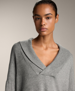 Oysho Джемпер с V-образным вырезом и лацканом, серый меланж