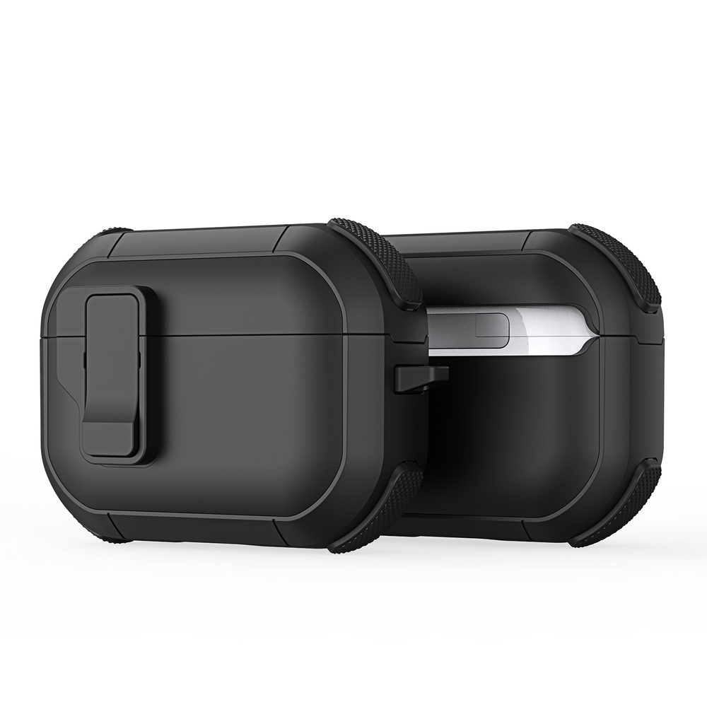 Усиленный чехол черного цвета от Dux Ducis для наушников AirPods Pro 2, серия PECP Series Case, в комплекте с карабином
