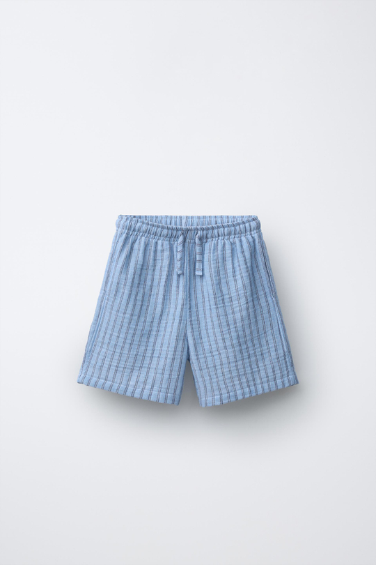 ZARA ШОРТЫ В ПОЛОСКУ В ПОЛОСКУ ИЗ РЕЛЬЕФНОЙ ТКАНИ, СИНИЙ