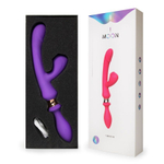 Фиолетовый двусторонний вибромассажёр с клиторальным отростком - 30 см. (Цвет: фиолетовый)