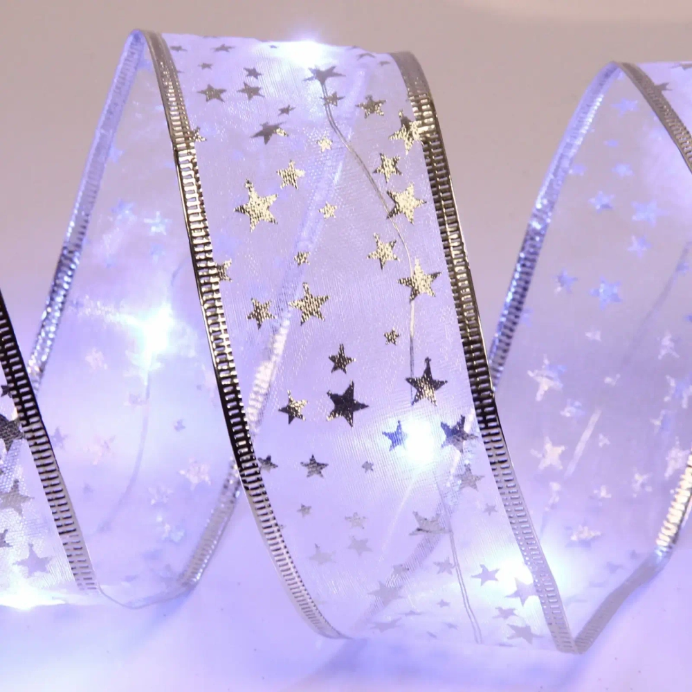 Гирлянда для дома ЛЕНТА ДЕКОРАТИВНАЯ «Звездочки» 2,0 м, 5 см (на батарейках), Белый (подсветка белая)