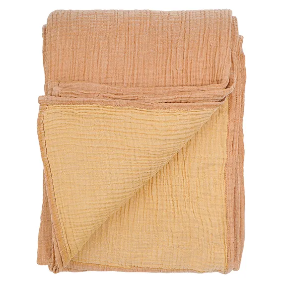 Покрывало двухстороннее из многослойного муслина цвета охры из коллекции essential, 180х250 см