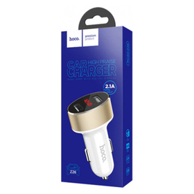 Автомобильное зарядное устройство USB Hoco Z26 (2.1A, 2 порта, с дисплеем) Белый