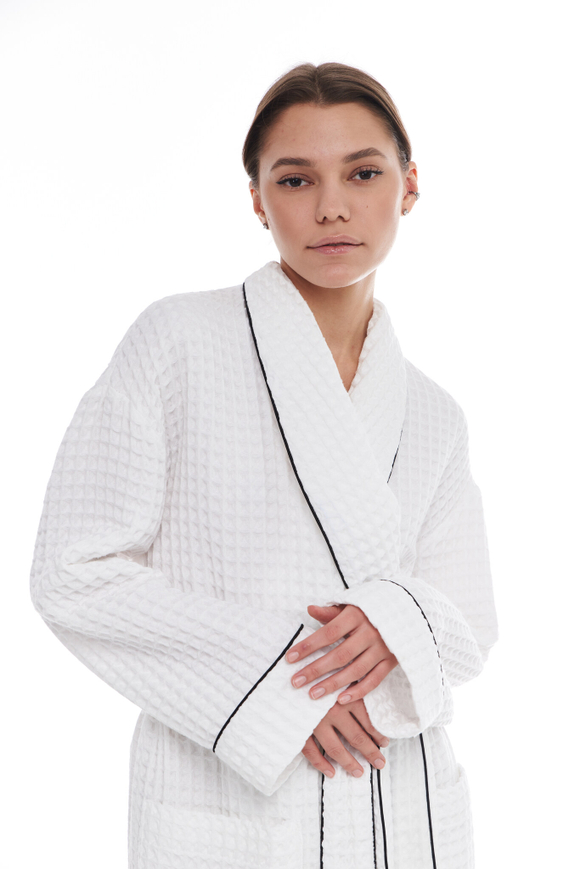 Вафельный халат с кантом белый