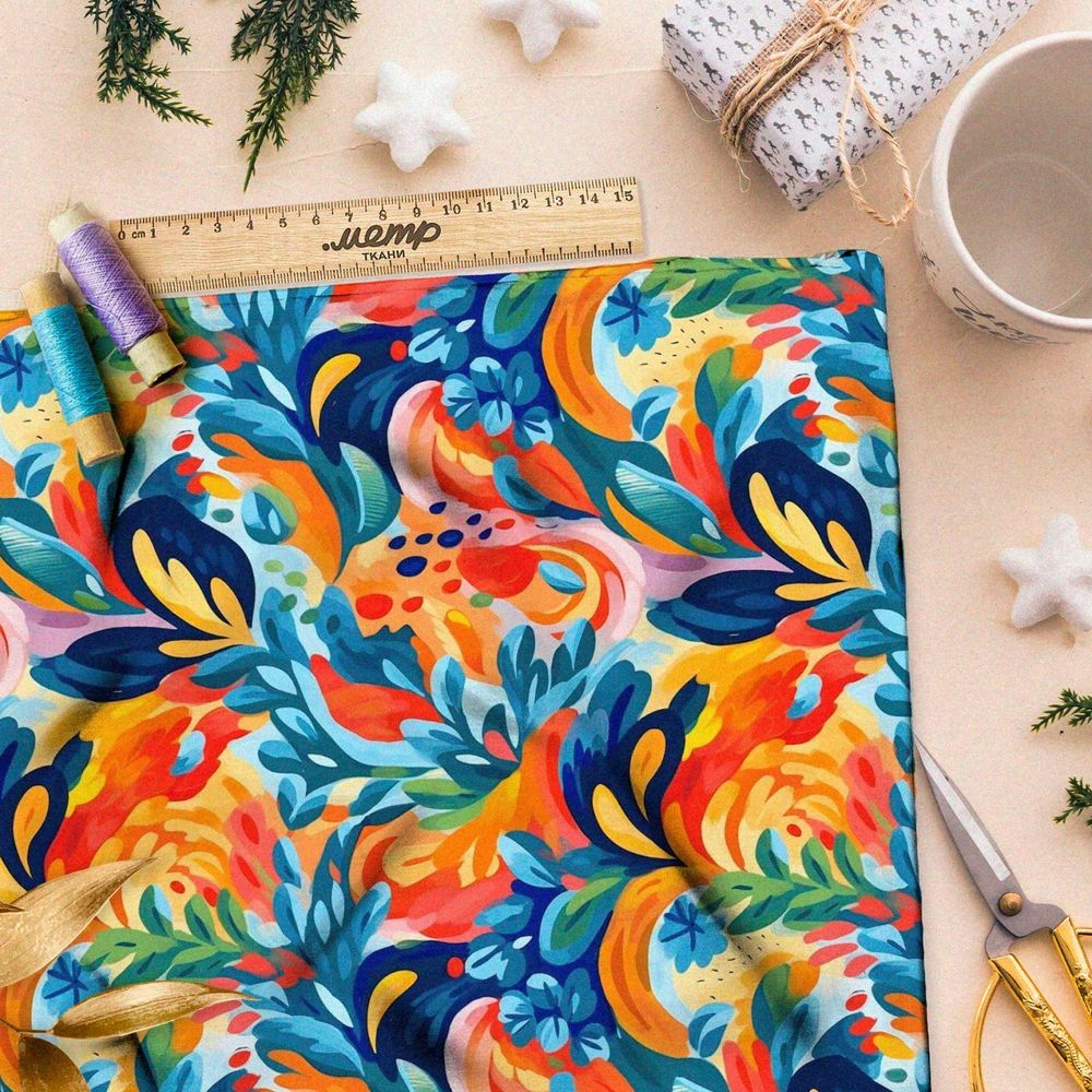 Ткань премиум бифлекс акварельный калейдоскоп