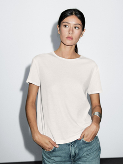 Massimo Dutti Футболка с коротким рукавом из 100% хлопка, белый