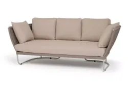 "Фиджи" диван 3-местный плетеный из роупа, каркас алюминий светло-серый (RAL7035) муар, роуп серый меланж круглый, ткань Mossle бежевая