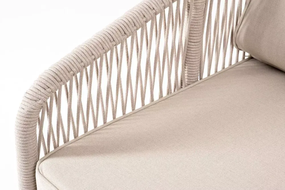 "Канны" правый модуль плетеный из роупа, основание дуб, роуп бежевый круглый, ткань бежевая 052