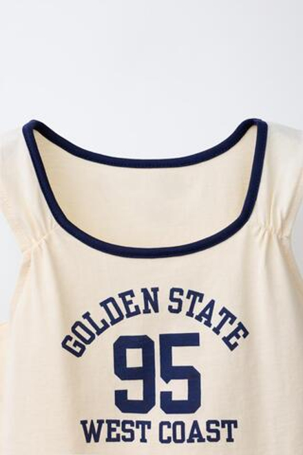 ZARA ФУТБОЛКА С НАДПИСЬЮ И КОНТРАСТНОЙ ОТДЕЛКОЙ, ЭКРЮ