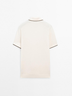 Massimo Dutti Поло с V-образным вырезом, натуральный, кремовый