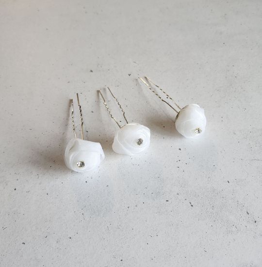 Набор шпилек "Розы" органза, 10 шт, белый