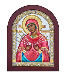 Семистрельная БМ, икона арочная, красное дерево, эмаль 175х225
